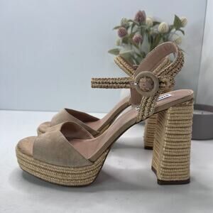 Steve Madden Strada Raffia Espadrille Block Heel Platform Women's 11 Summer